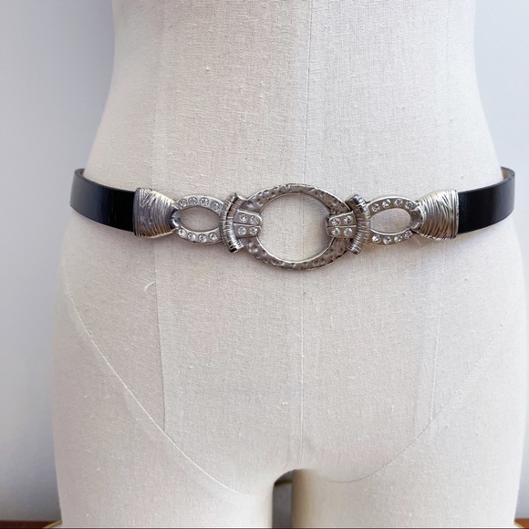 Chico's Accessories - Chico’s Silver Tone Rhinestone Buckle Black Belt S
